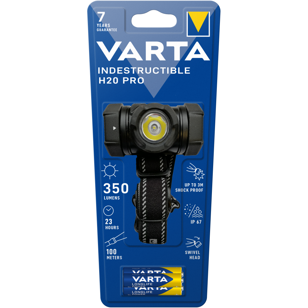 VARTA Indestructible H20 Pro Stirnlampe Taschenlampe mit 3x AAA Batterien