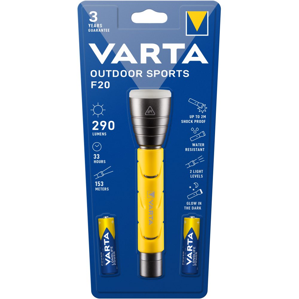VARTA Outdoor Sports F20 Taschenlampe Lampe Handlampe mit 2x AA Batterien