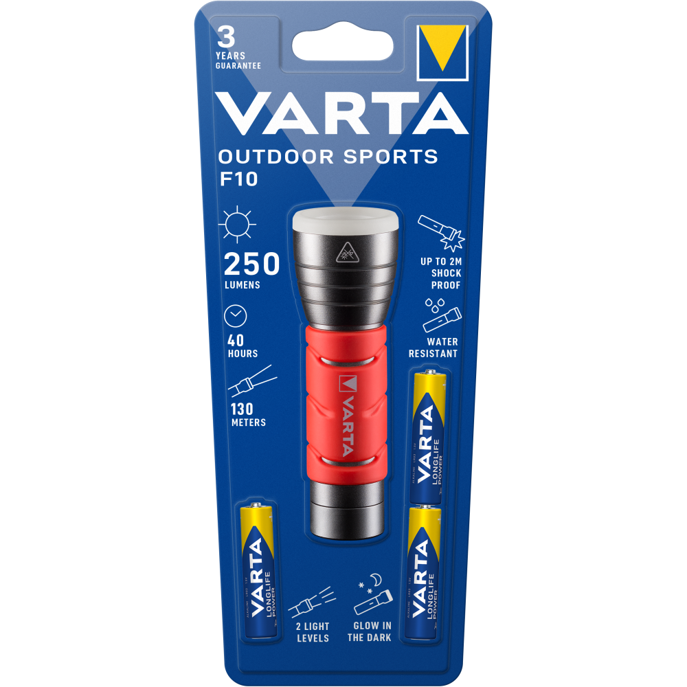 VARTA Outdoor Sports F10 Taschenlampe Lampe Handlampe mit 3x AAA Batterien