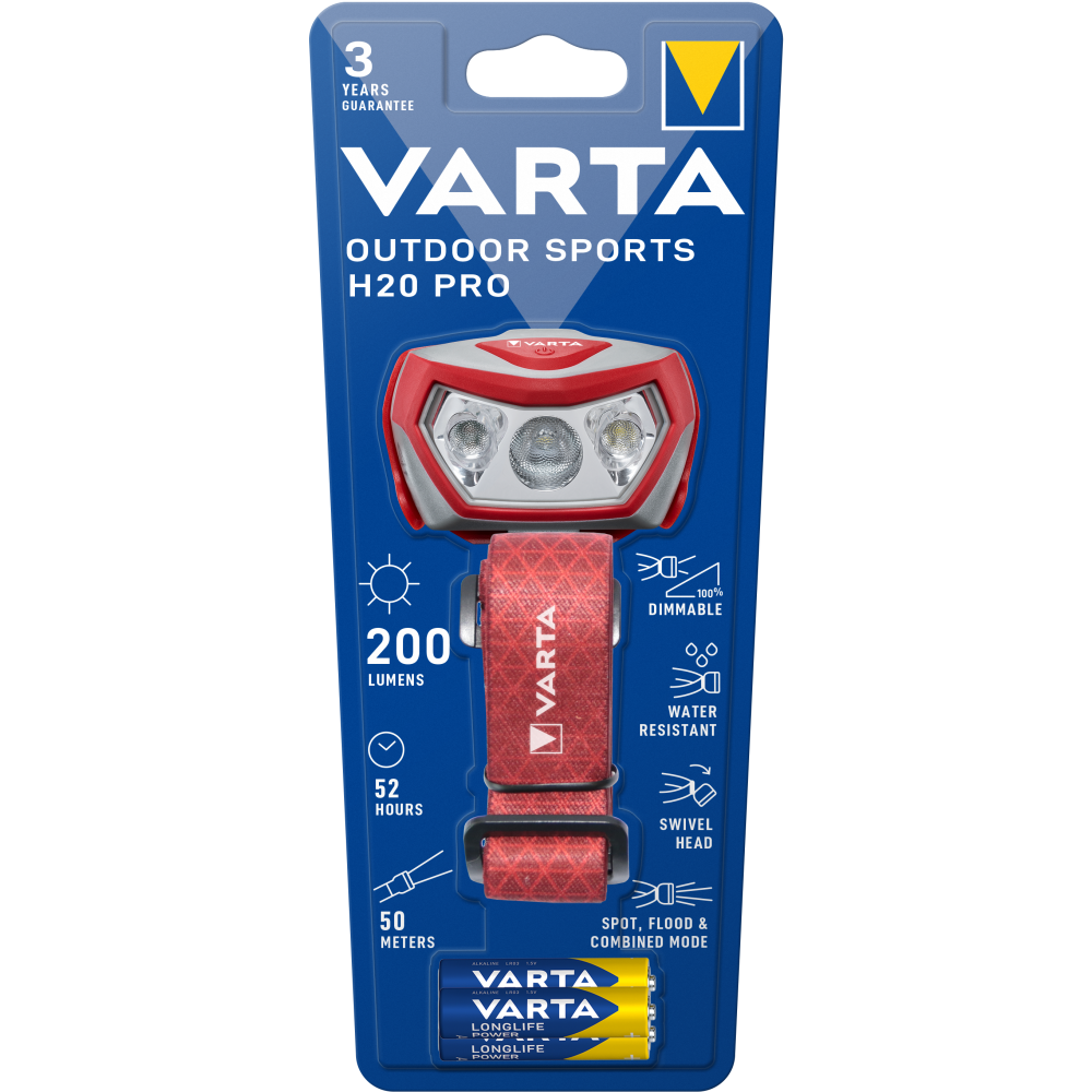 VARTA Outdoor Sports H20 Pro Lampe Stirnlampe mit 3x AAA Batterien