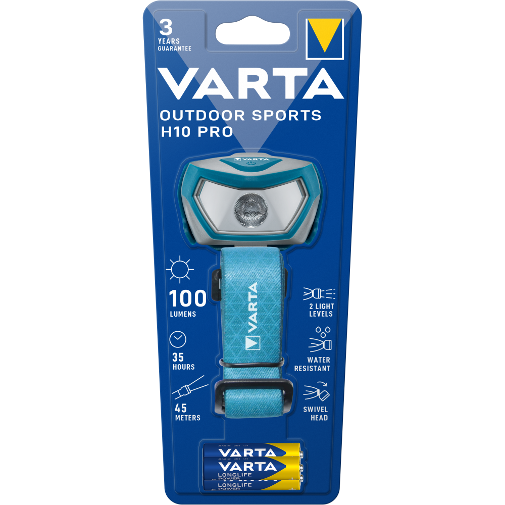 VARTA Outdoor Sports H10 Pro Lampe Stirnlampe mit 3x AAA Batterien