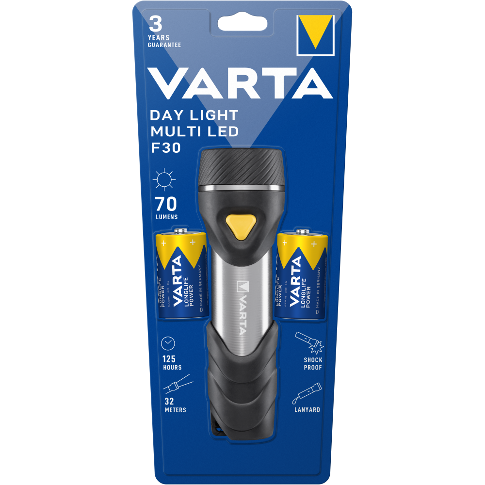 VARTA Day Light Multi LED F30 Taschenlampe Handlampe Lampe mit 2x D Batterie