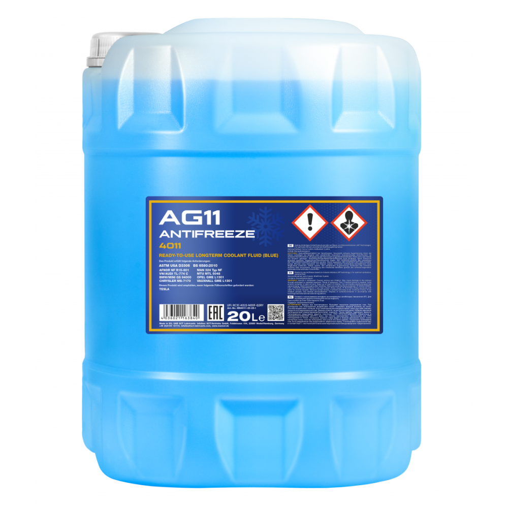 MANNOL AG11 -40°C Longterm G11 Kühlmittel 20L – MN401120SCT Silikatbasis Blau
