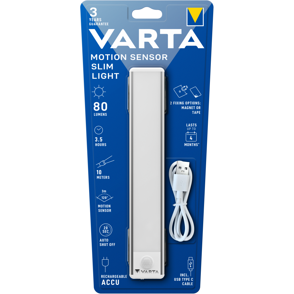 VARTA Motion Sensor Slim Light wiederaufladbar Taschenlampe Lampe