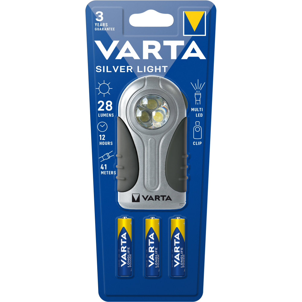 VARTA Silver Light mit Batterie 3x AAA Taschenlampe Schiebeschalter Lampe