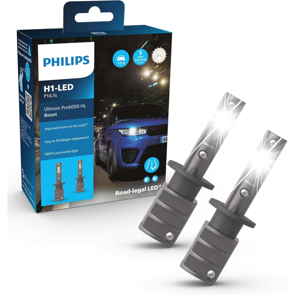 Philips Ultinon Pro6000 Boost H1-LED Scheinwerferlampe mit Straßenzulassung*, 5.800K, grau