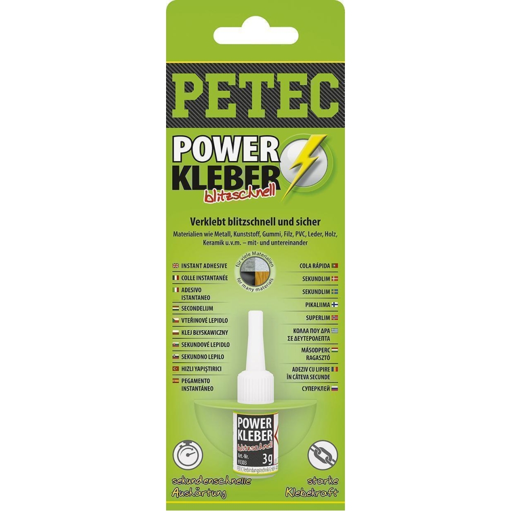 Gummiklebstoff PETEC 93403 POWER KLEBER blitzschnell Sekundenklebstoff für