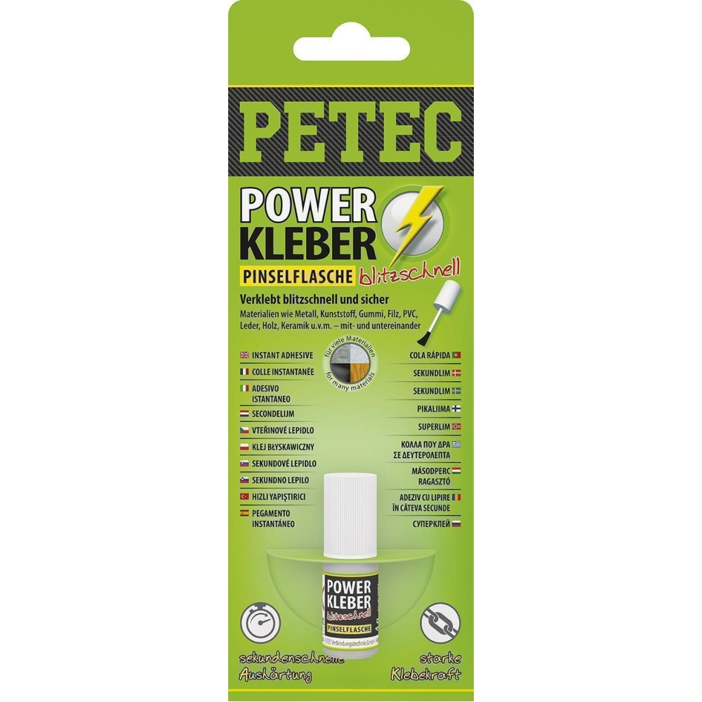 Gummiklebstoff PETEC 93404 POWER KLEBER PINSELFLASCHE, Sekundenklebstoff für