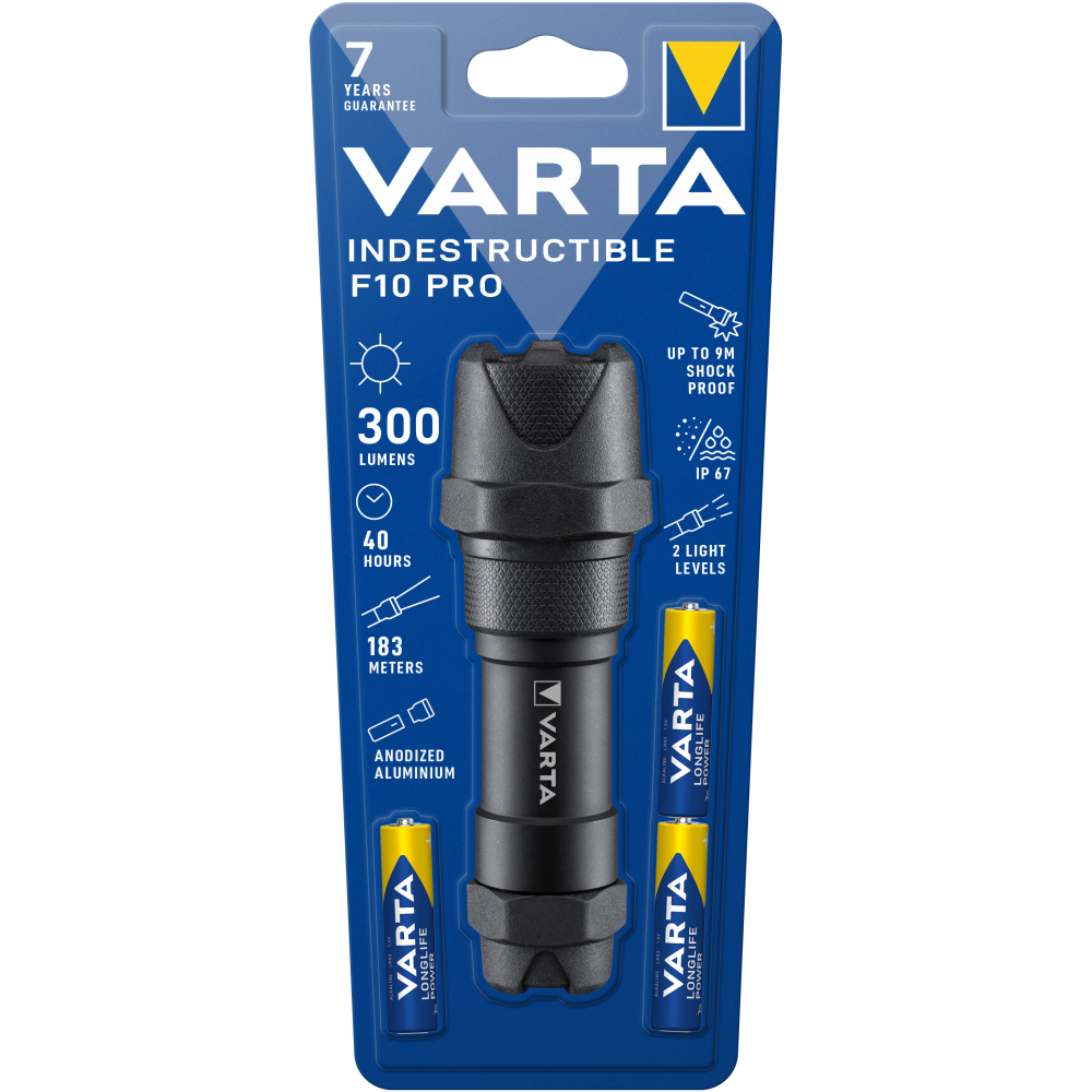 VARTA Indestructible F10 Pro Taschenlampe Lampe Handlampe mit 3x AAA Batterien
