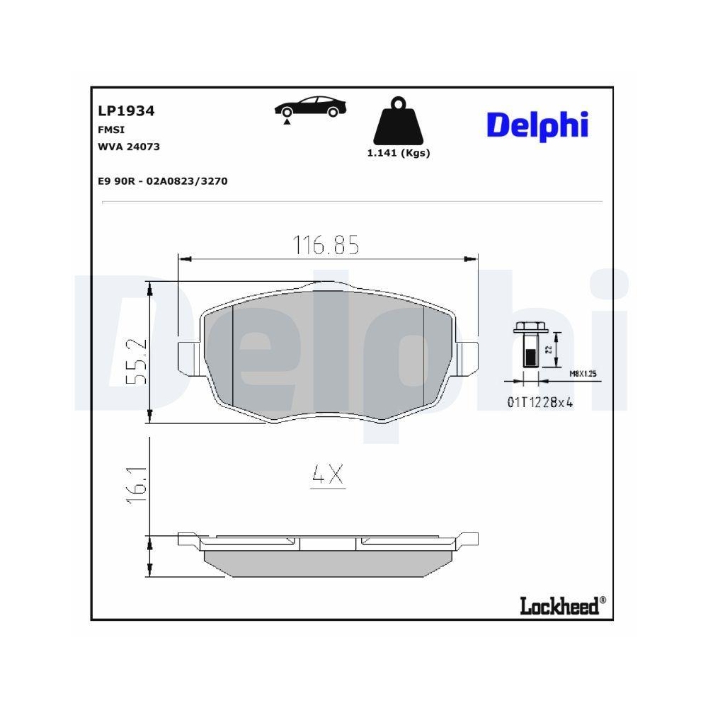 DELPHI LP1934 Bremsbelagsatz, Scheibenbremse f&uuml;r LANCIA, Vorderachse