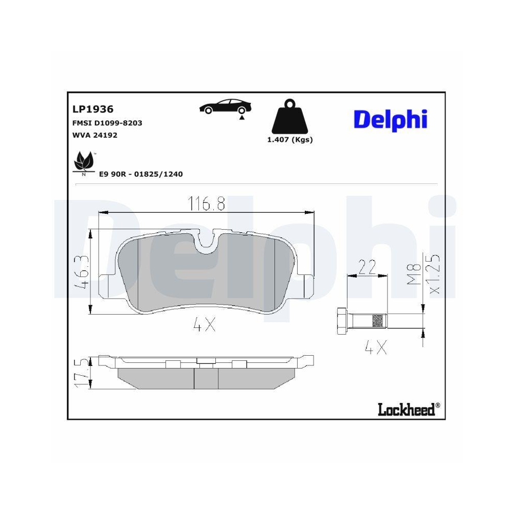 DELPHI LP1936 Bremsbelagsatz, Scheibenbremse f&uuml;r LAND ROVER, Hinterachse