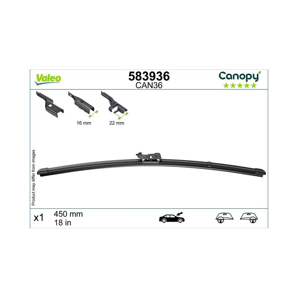 Wischblatt VALEO 583936 CANOPY für, beifahrerseitig, fahrerseitig