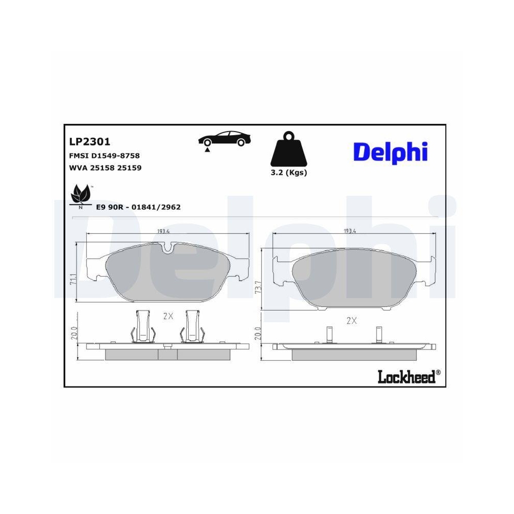 DELPHI LP2301 Bremsbelagsatz, Scheibenbremse f&uuml;r AUDI VW AUDI (FAW) VW (SVW)