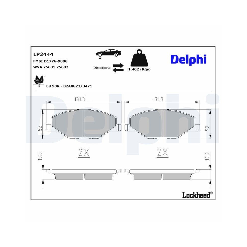 DELPHI LP2444 Bremsbelagsatz, Scheibenbremse f&uuml;r SKODA VW, Vorderachse