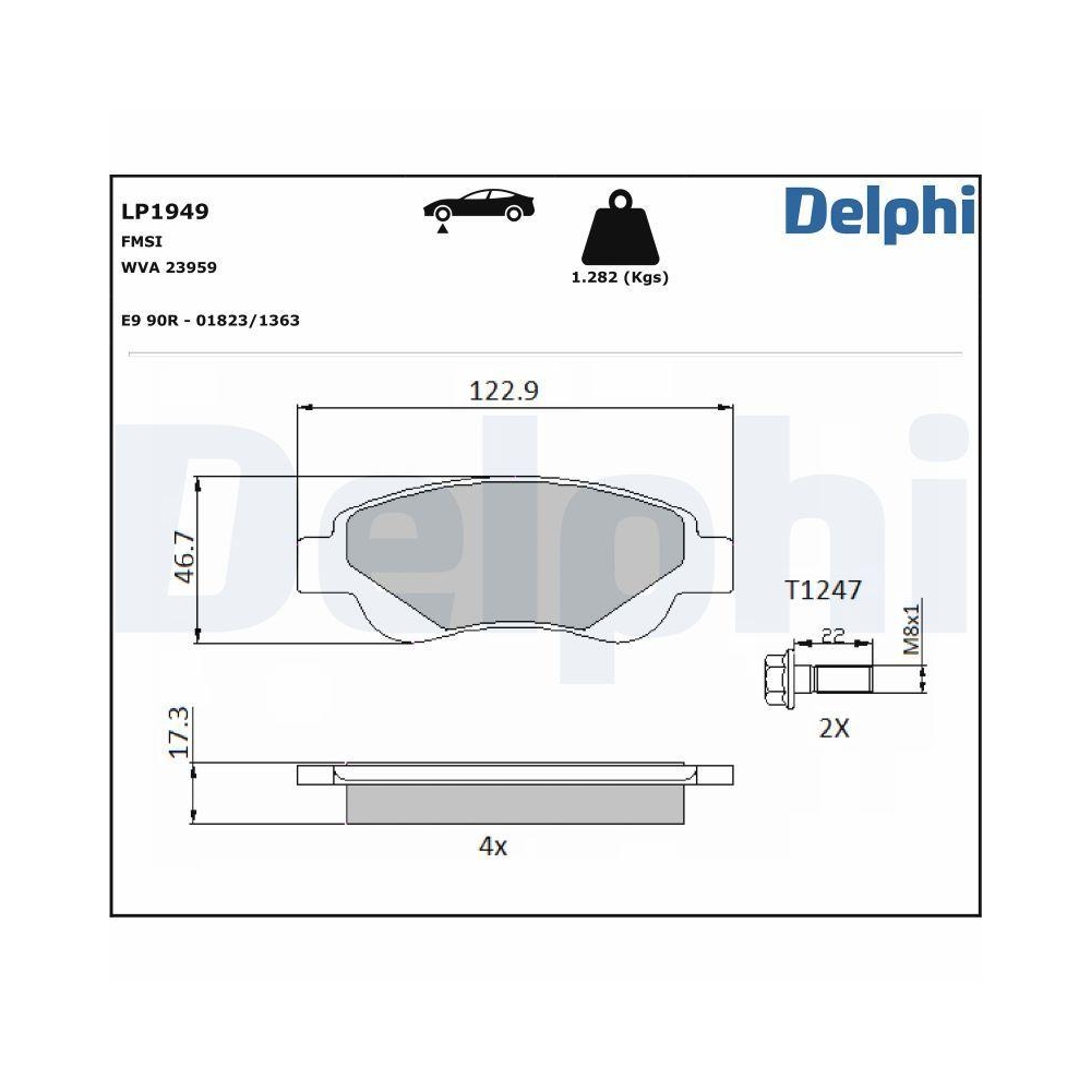 Bremsbelagsatz, Scheibenbremse DELPHI LP1949 für CITROËN PEUGEOT TOYOTA