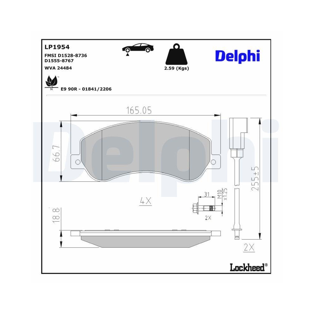 DELPHI LP1954 Bremsbelagsatz, Scheibenbremse f&uuml;r FORD, Vorderachse