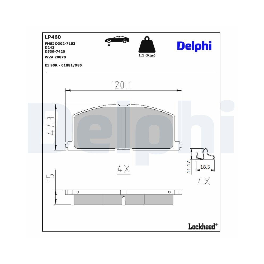DELPHI LP460 Bremsbelagsatz, Scheibenbremse f&uuml;r TOYOTA, Vorderachse