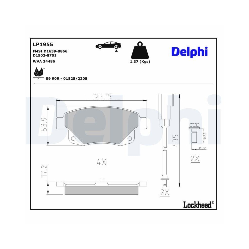 DELPHI LP1955 Bremsbelagsatz, Scheibenbremse f&uuml;r FORD, Hinterachse