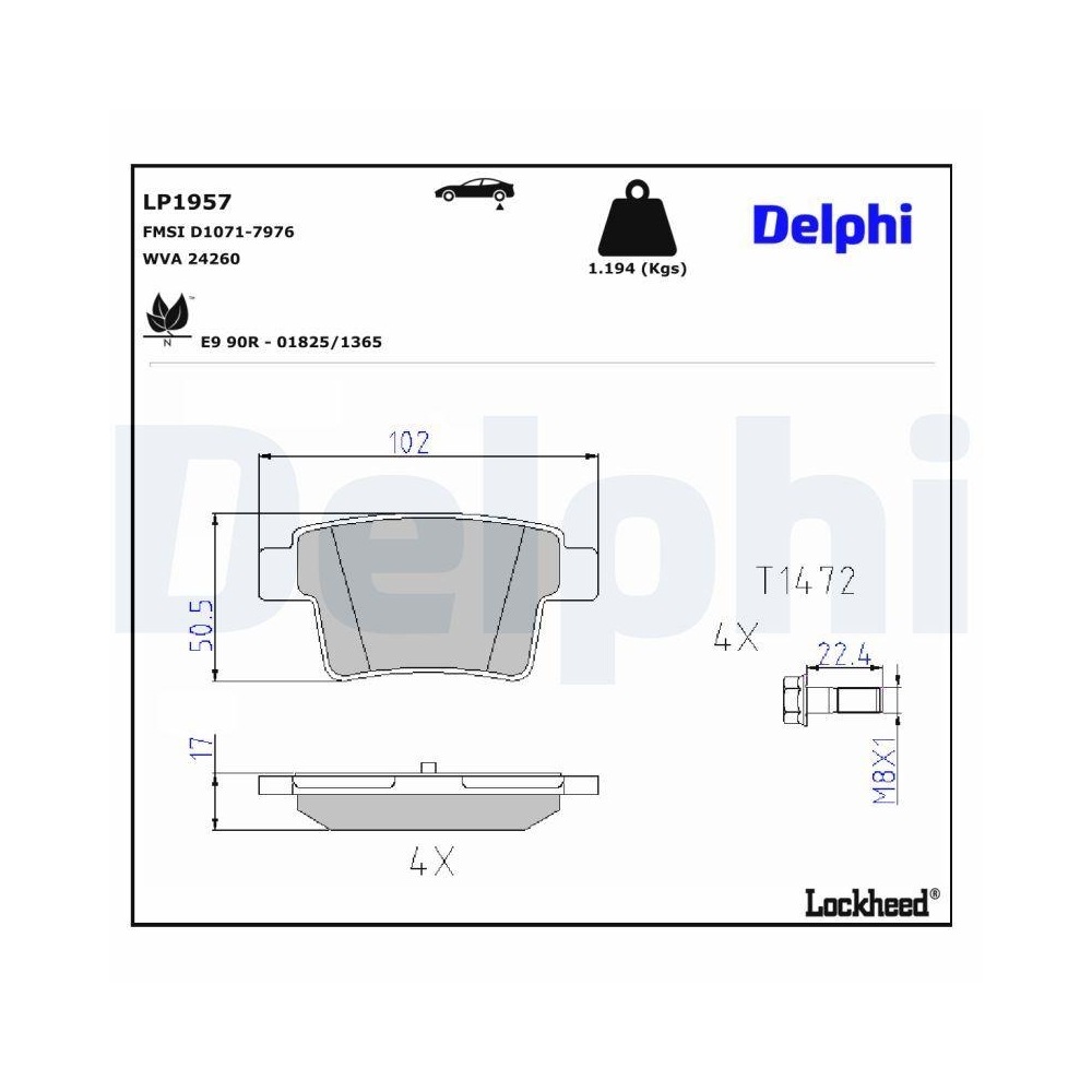 DELPHI LP1957 Bremsbelagsatz, Scheibenbremse f&uuml;r FORD JAGUAR FORD USA EAGLE