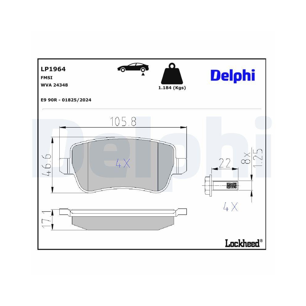 DELPHI LP1964 Bremsbelagsatz, Scheibenbremse f&uuml;r FIAT, Hinterachse