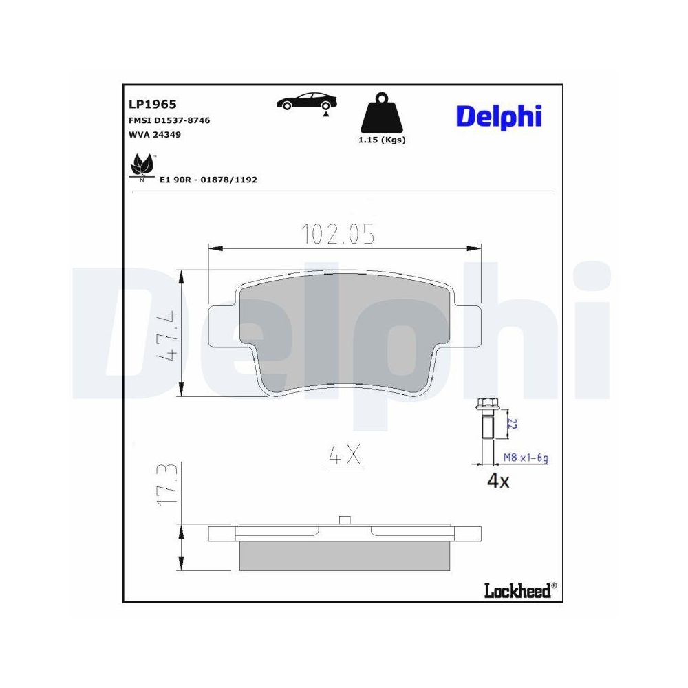 DELPHI LP1965 Bremsbelagsatz, Scheibenbremse für FIAT OPEL VAUXHALL ABARTH