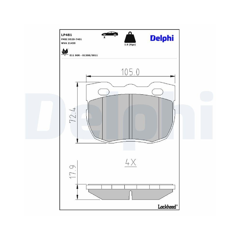 DELPHI LP481 Bremsbelagsatz, Scheibenbremse f&uuml;r CARBODIES LAND ROVER