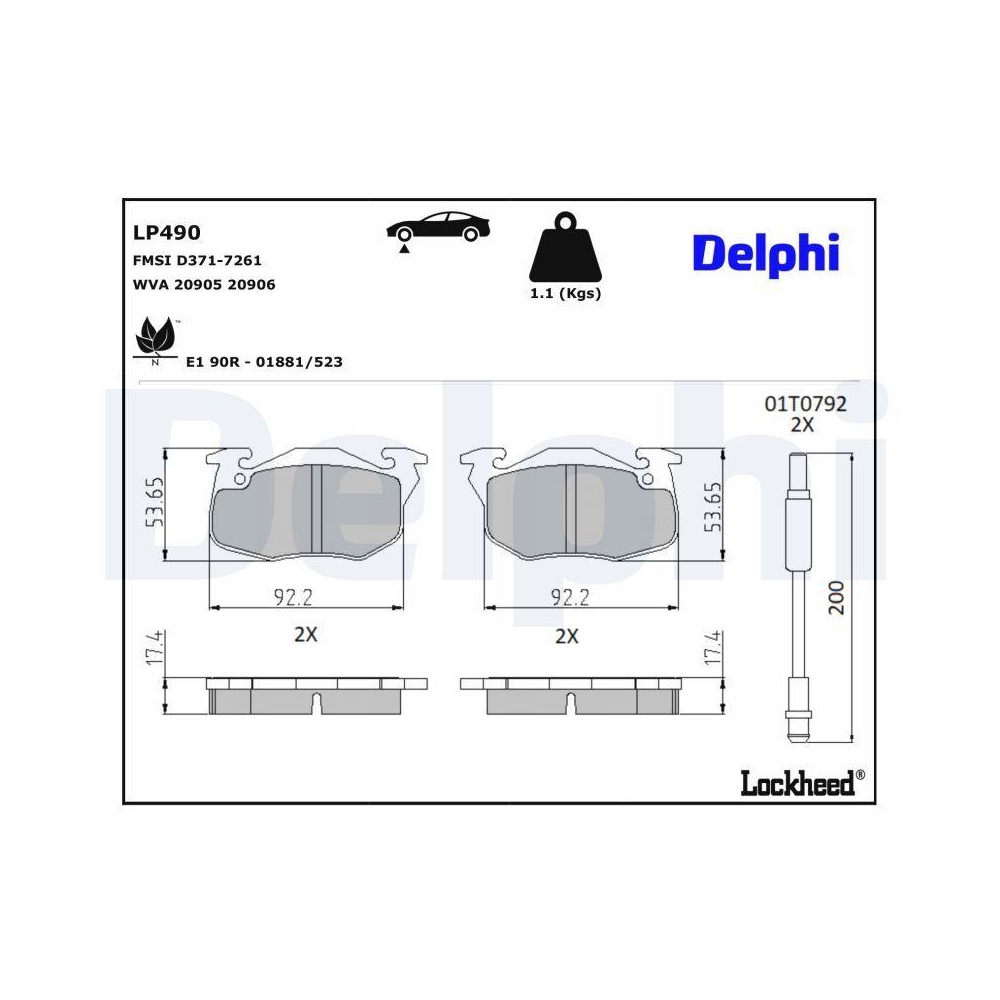 DELPHI LP490 Bremsbelagsatz, Scheibenbremse f&uuml;r CITRO&Euml;N PEUGEOT RENAULT