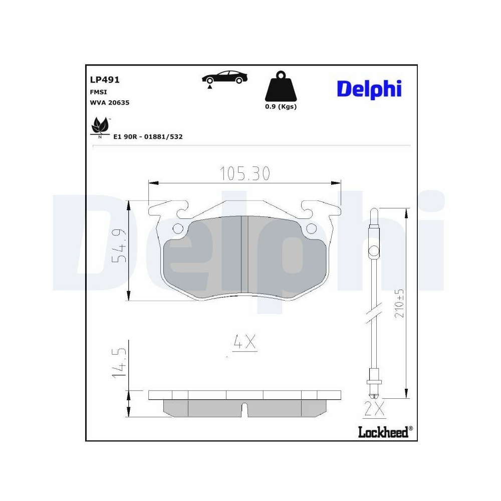 DELPHI LP491 Bremsbelagsatz, Scheibenbremse für RENAULT, Vorderachse