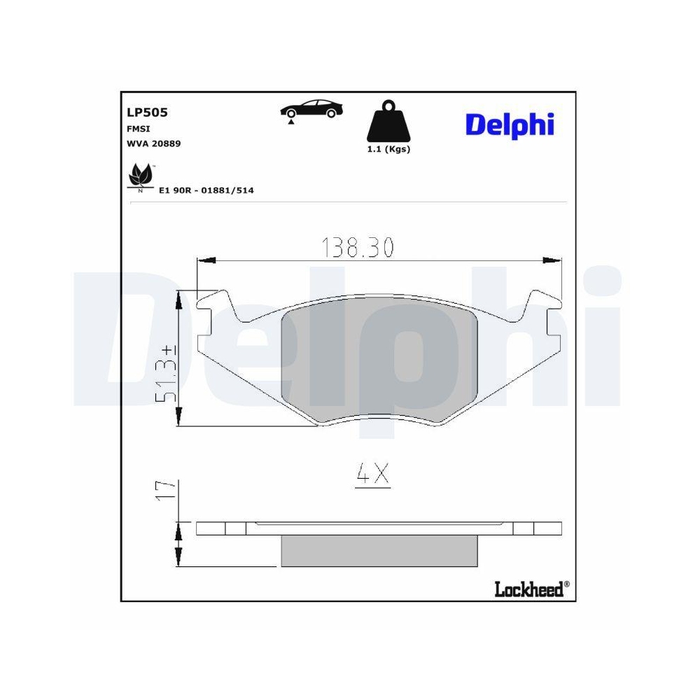 DELPHI LP505 Bremsbelagsatz, Scheibenbremse f&uuml;r SEAT VW, Vorderachse