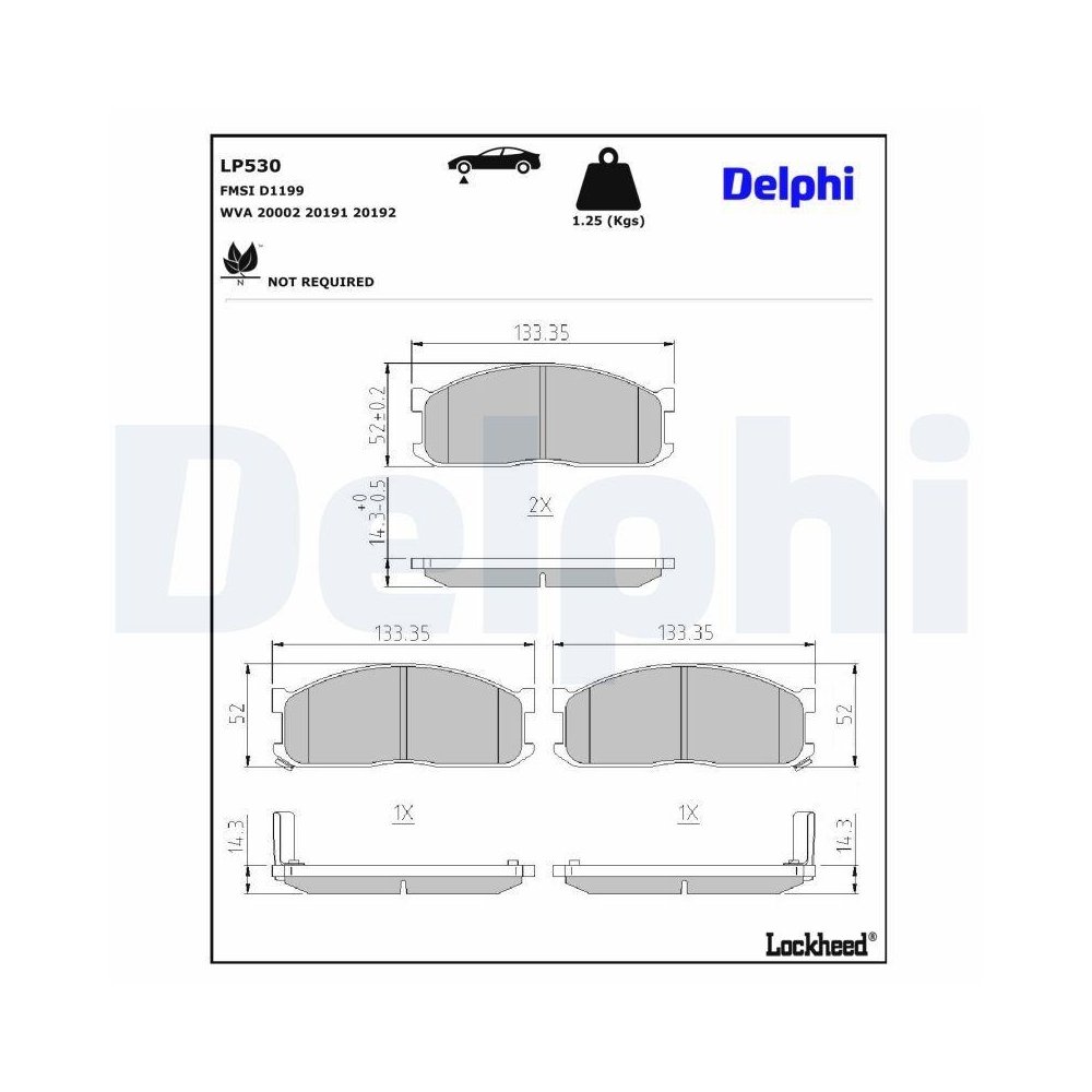 DELPHI LP530 Bremsbelagsatz, Scheibenbremse f&uuml;r MAZDA KIA, Vorderachse