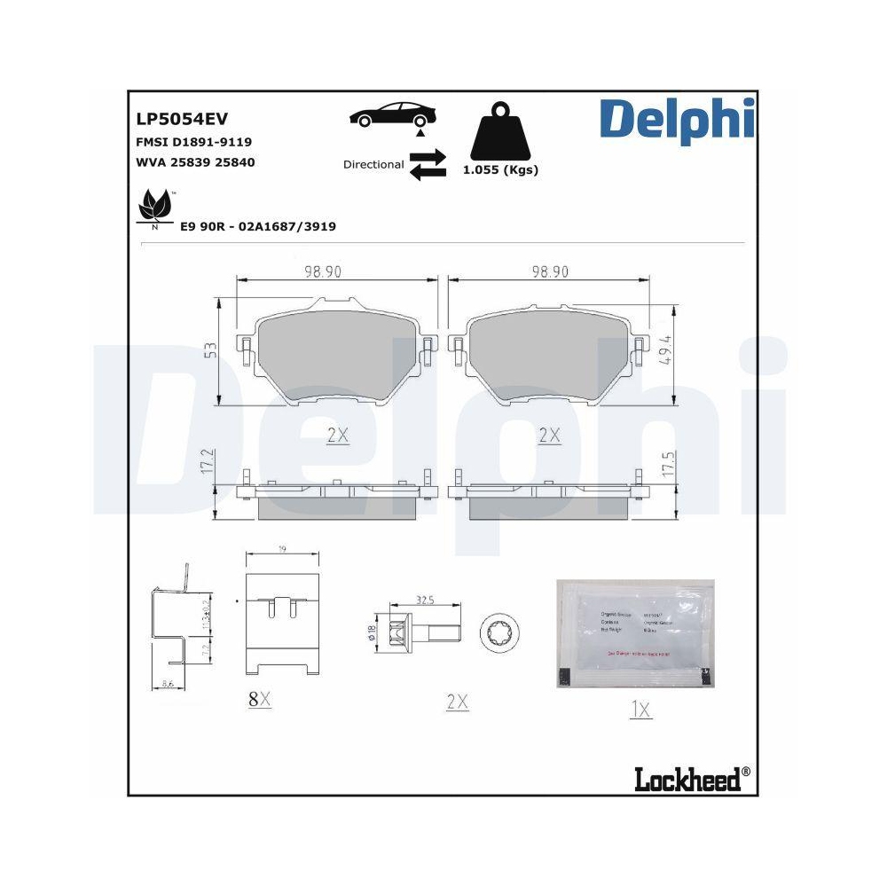Bremsbelagsatz, Scheibenbremse DELPHI LP5054EV für CITROËN OPEL PEUGEOT VAUXHALL