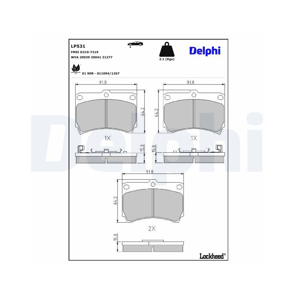 DELPHI LP531 Bremsbelagsatz, Scheibenbremse f&uuml;r FORD MAZDA MERCURY, Vorderachse