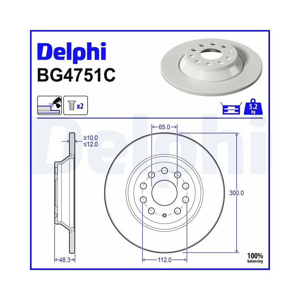 DELPHI BG4751C 2 St&uuml;ck Bremsscheiben f&uuml;r AUDI FORD MG SEAT SKODA VW AUDI (FAW) VW (FAW)
