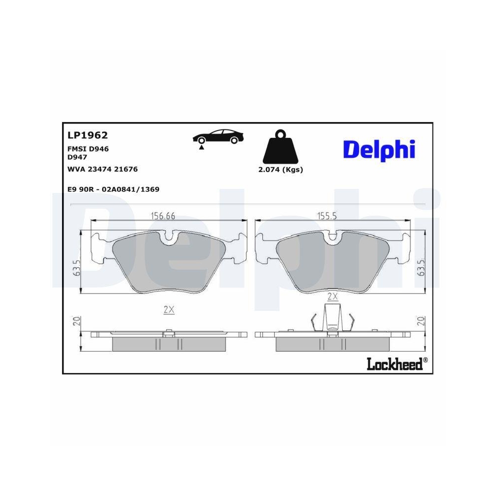 DELPHI LP1962 Bremsbelagsatz, Scheibenbremse f&uuml;r BMW, Vorderachse