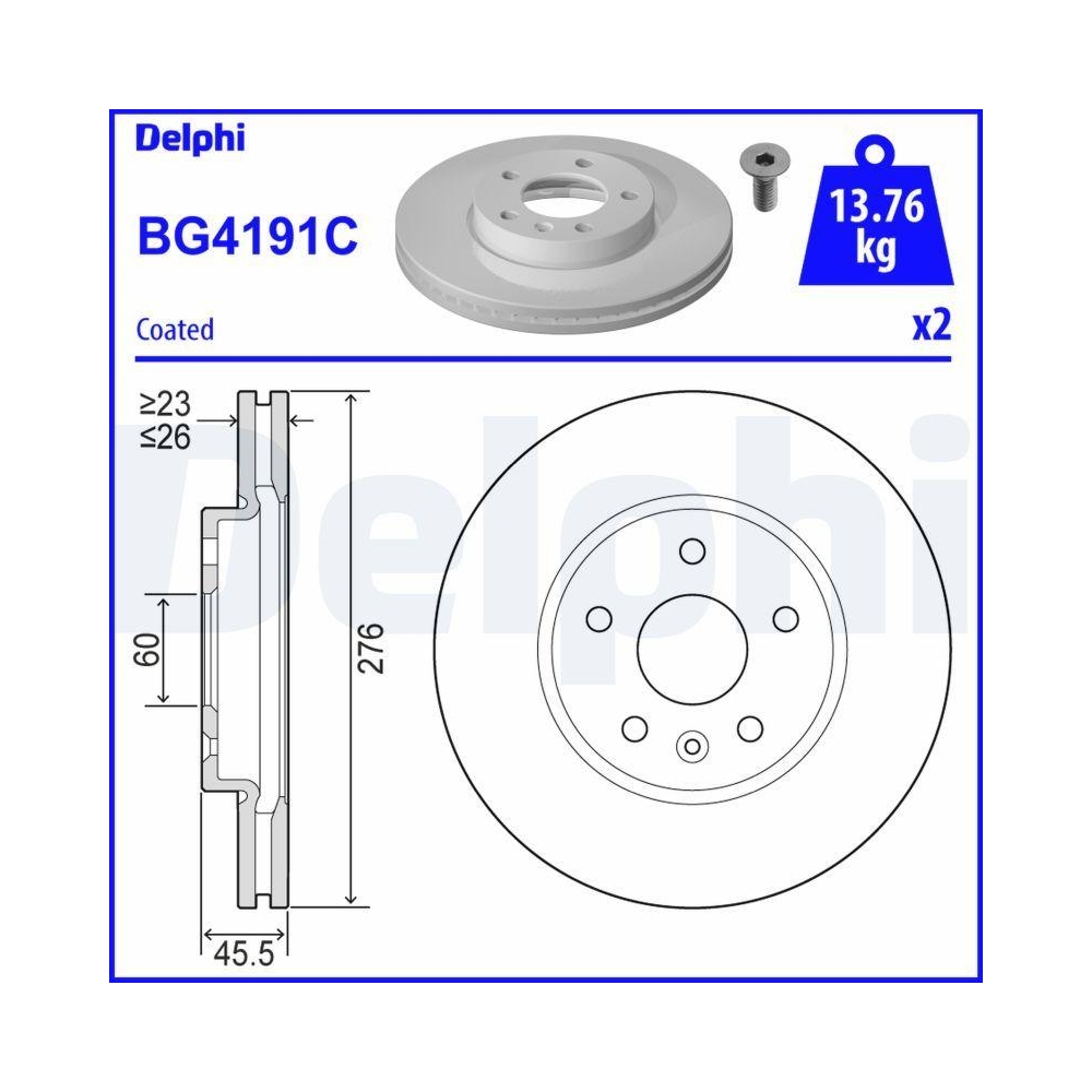DELPHI BG4191C 2 St&uuml;ck Bremsscheiben f&uuml;r OPEL VAUXHALL CHEVROLET, Vorderachse