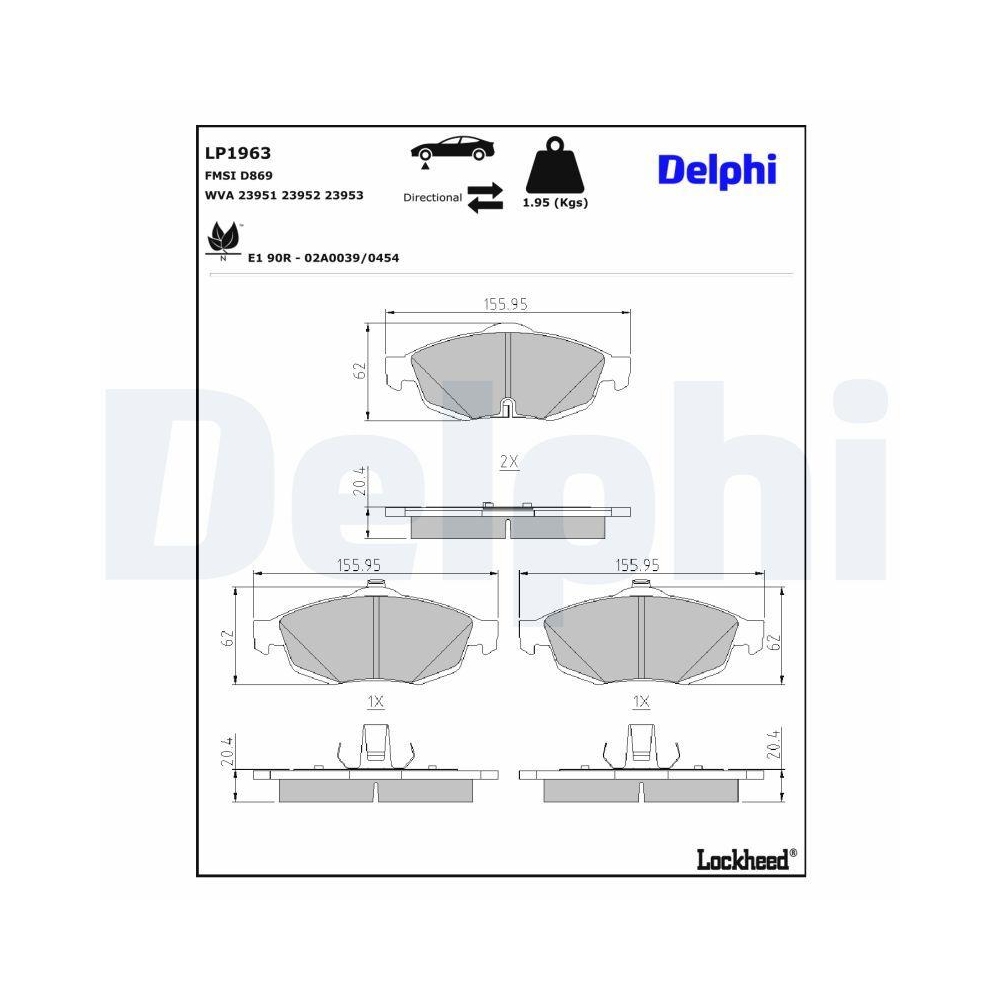 DELPHI LP1963 Bremsbelagsatz, Scheibenbremse f&uuml;r CHRYSLER, Vorderachse