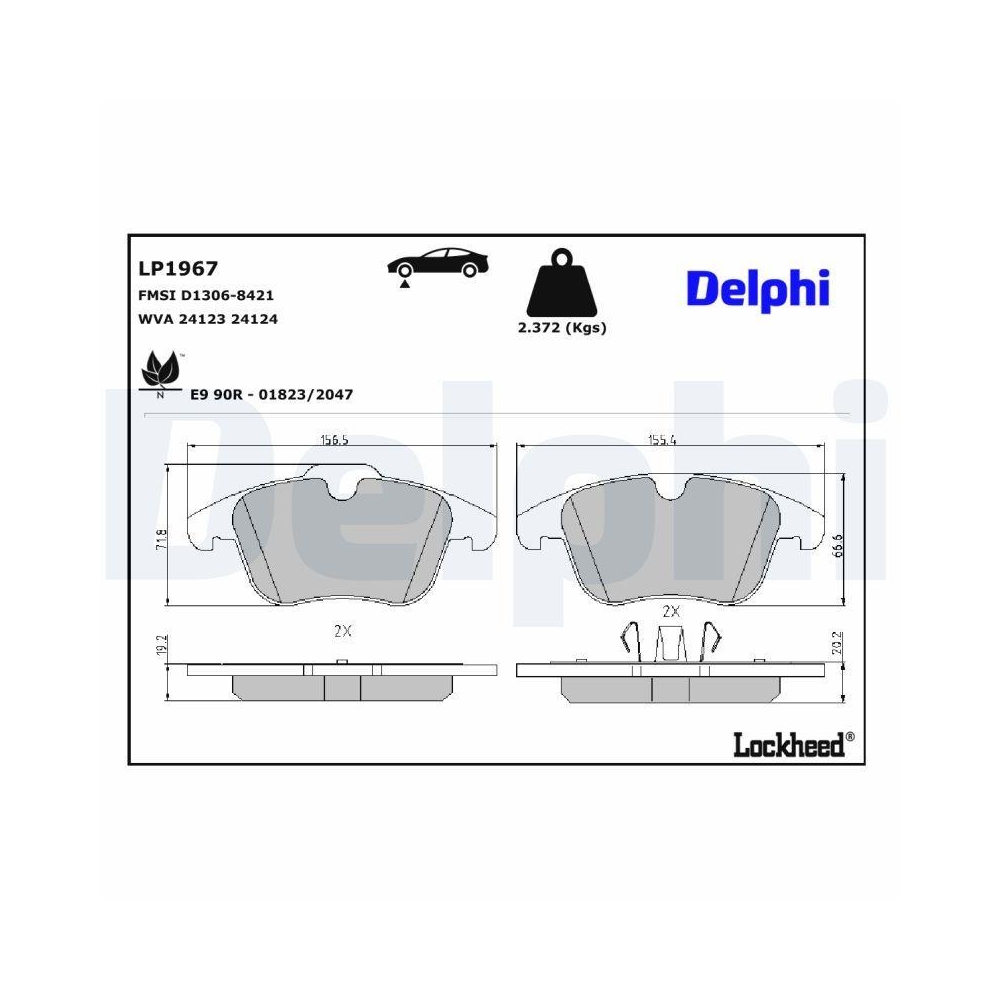 DELPHI LP1967 Bremsbelagsatz, Scheibenbremse f&uuml;r FORD VOLVO LAND ROVER