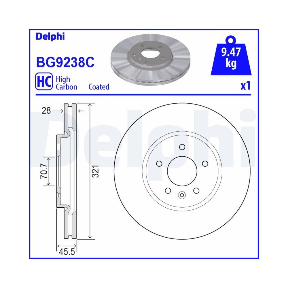 DELPHI BG9238C 2 St&uuml;ck Bremsscheiben f&uuml;r OPEL VAUXHALL, Vorderachse