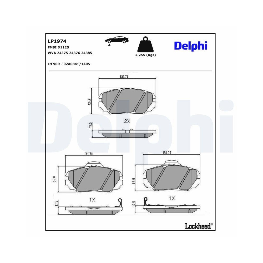 DELPHI LP1974 Bremsbelagsatz, Scheibenbremse f&uuml;r HYUNDAI KIA, Vorderachse