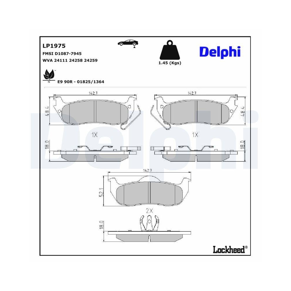DELPHI LP1975 Bremsbelagsatz, Scheibenbremse für JEEP, Hinterachse