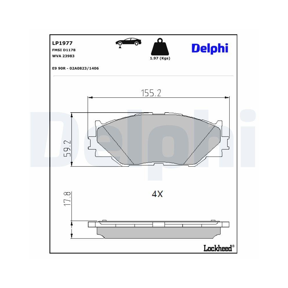 DELPHI LP1977 Bremsbelagsatz, Scheibenbremse f&uuml;r LEXUS, Vorderachse