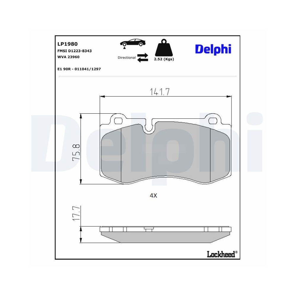 DELPHI LP1980 Bremsbelagsatz, Scheibenbremse f&uuml;r MERCEDES-BENZ, Vorderachse