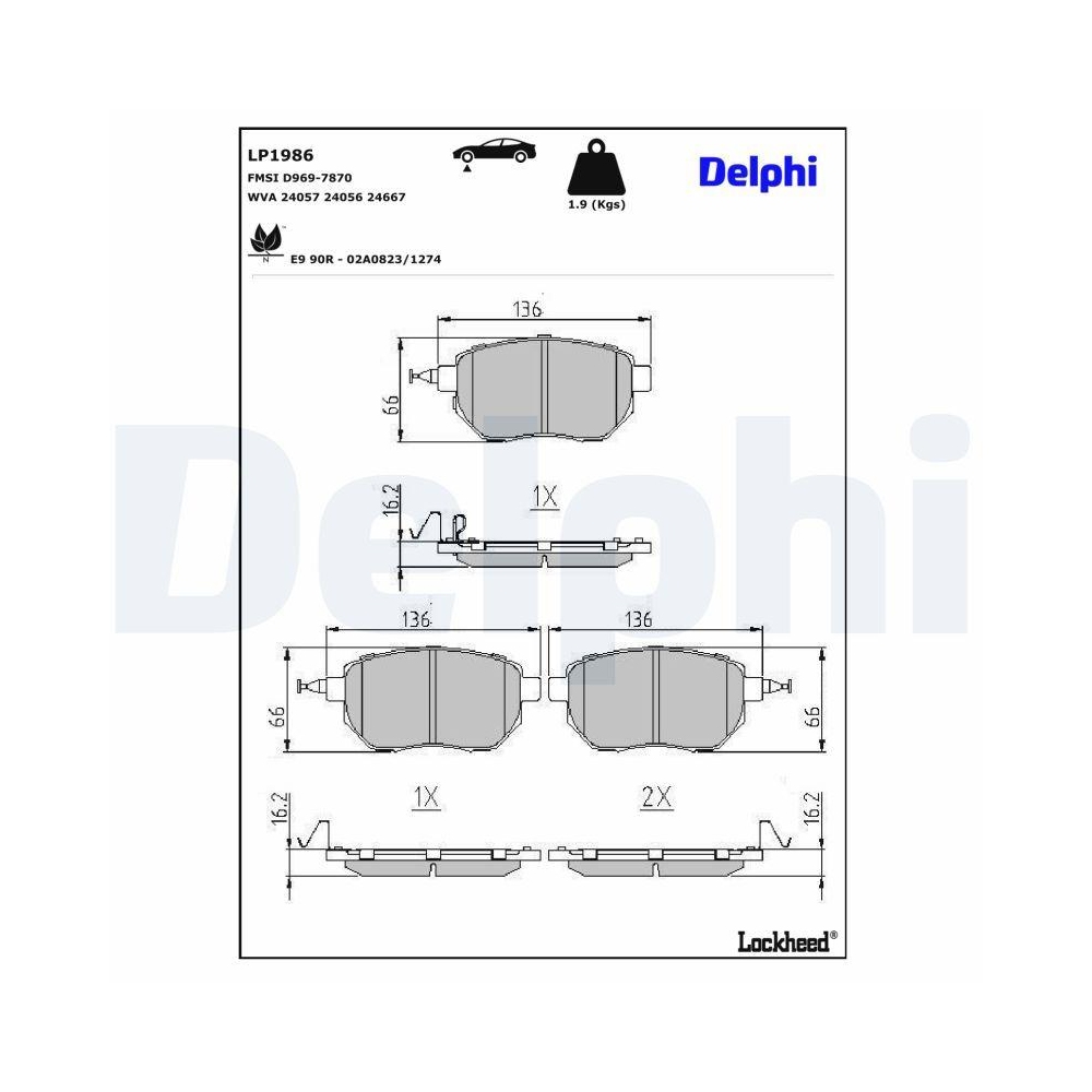DELPHI LP1986 Bremsbelagsatz, Scheibenbremse f&uuml;r NISSAN INFINITI, Vorderachse