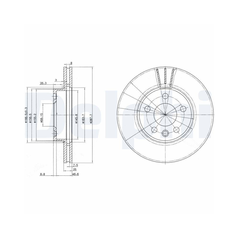 DELPHI BG3025 2 St&uuml;ck Bremsscheiben f&uuml;r FORD SEAT VW, Vorderachse