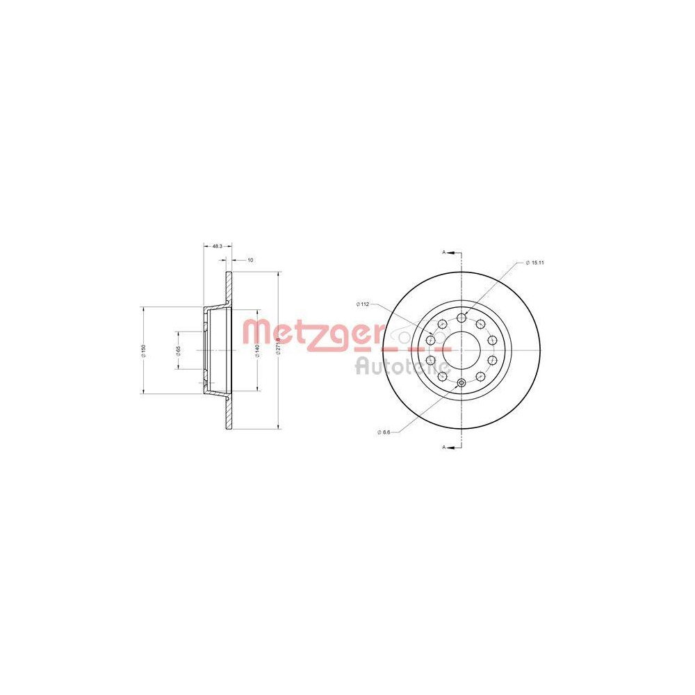 Bremsscheibe METZGER 6110108 GREENPARTS für VAG, Hinterachse