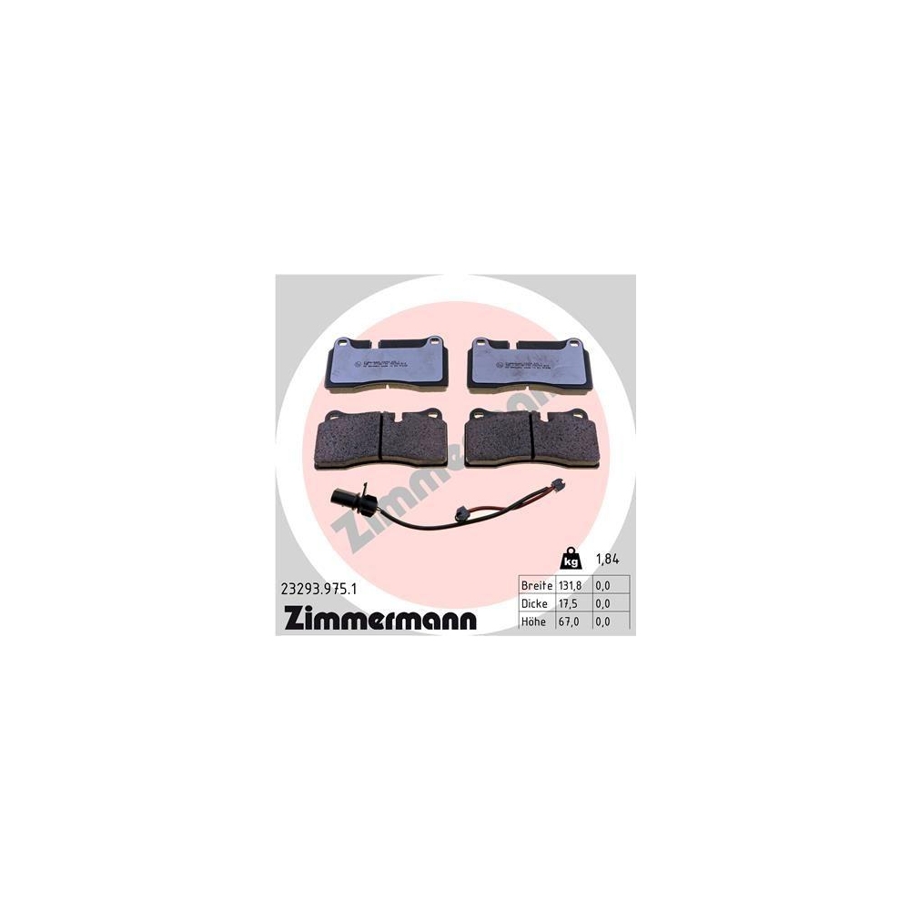 Bremsbelagsatz, Scheibenbremse ZIMMERMANN 23293.975.1 rd:z f&uuml;r AUDI, Hinterachse