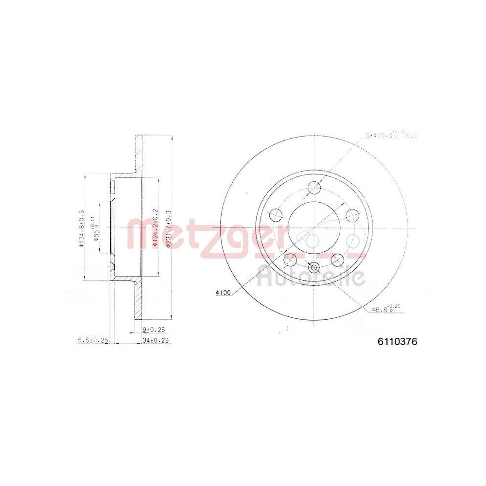 Bremsscheibe METZGER 6110376 f&uuml;r VAG GRAY & ADAMS, Hinterachse