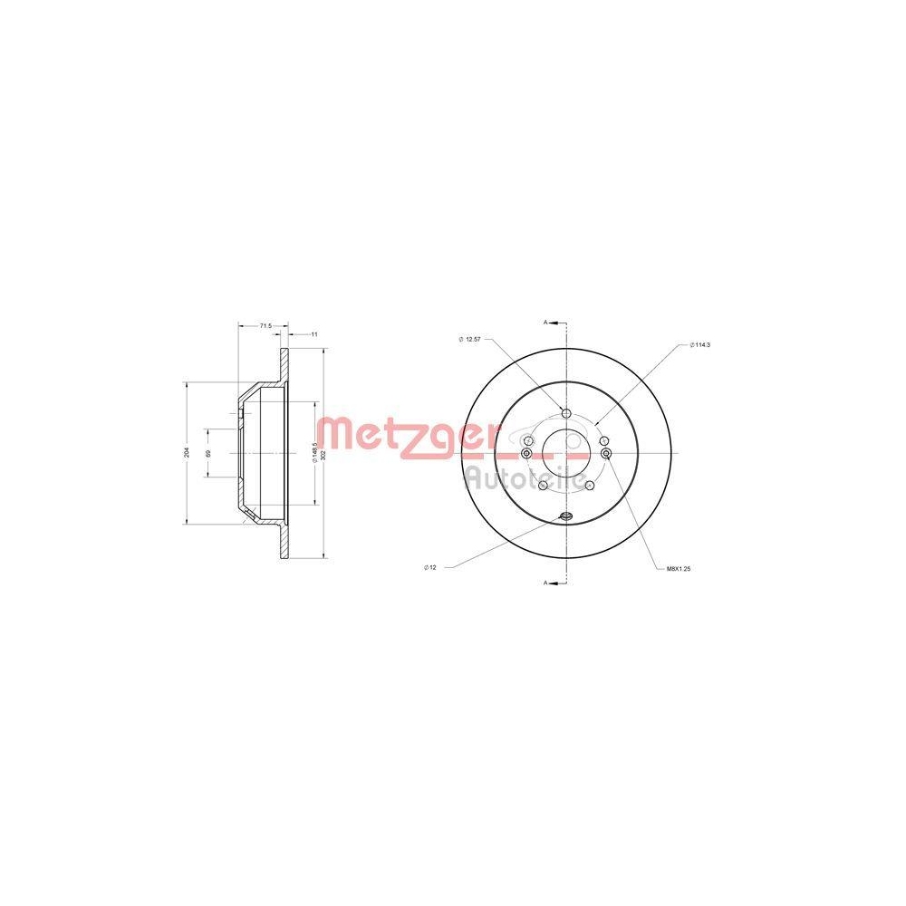 Bremsscheibe METZGER 6110460 f&uuml;r HYUNDAI KIA, Hinterachse