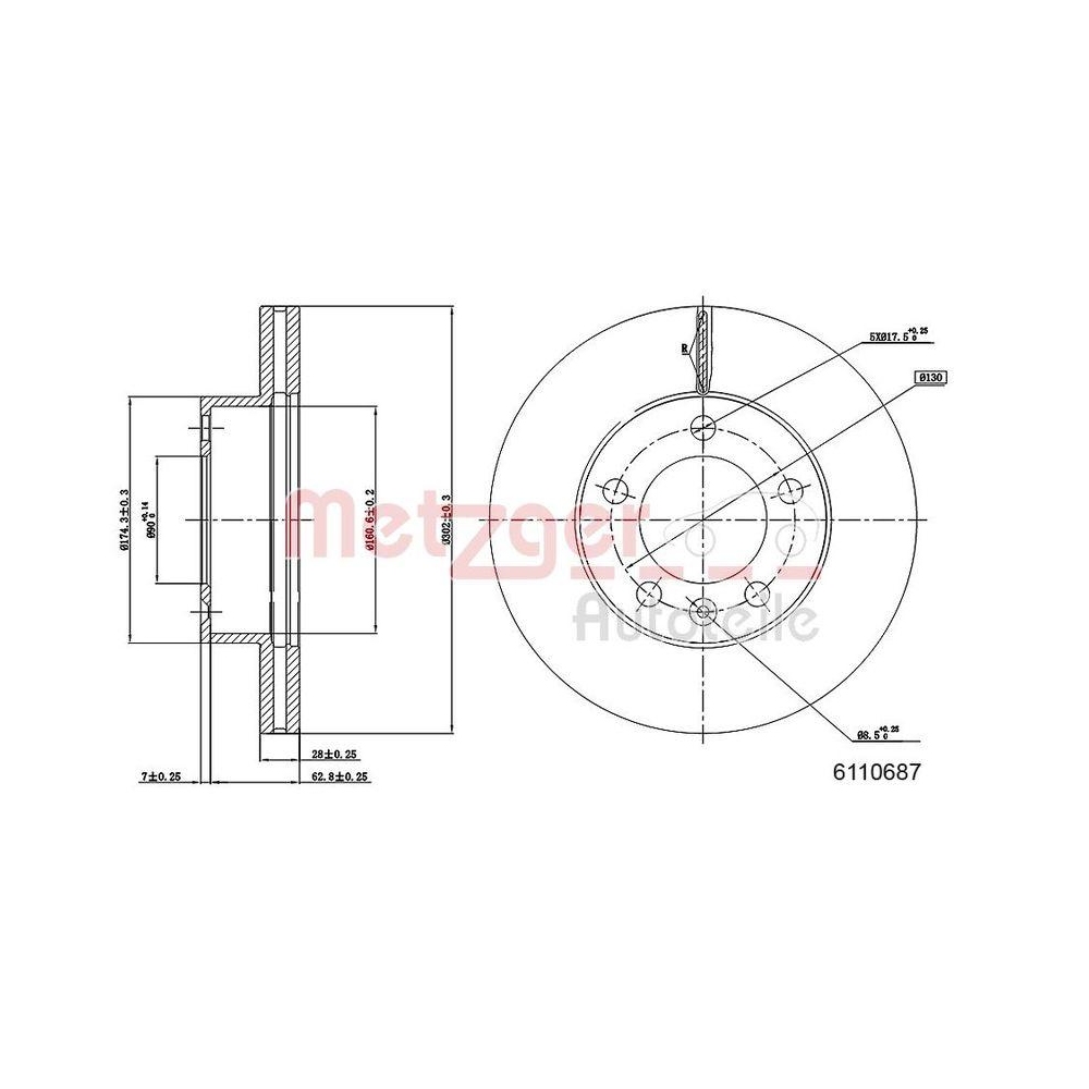 Bremsscheibe METZGER 6110687 GREENPARTS f&uuml;r NISSAN OPEL RENAULT