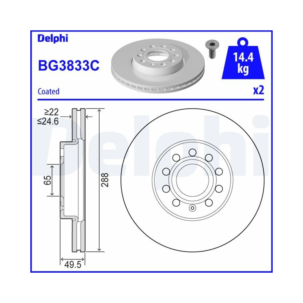 DELPHI BG3833C 2 St&uuml;ck Bremsscheiben f&uuml;r AUDI SEAT SKODA VW AUDI (FAW) VW (FAW)